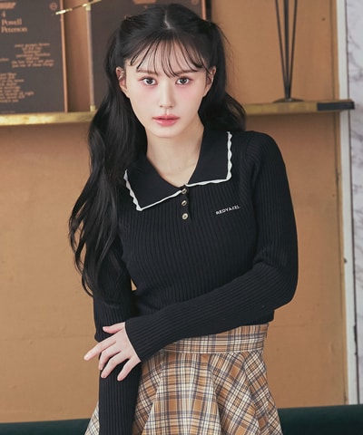 スカラカラーポロニットプルオーバー