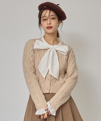 ボウタイケーブルニットプルオーバー