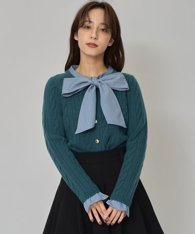 ボウタイケーブルニットプルオーバー