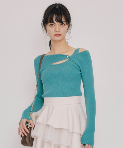 アシンメトリーレイヤードライクニットプルオーバー