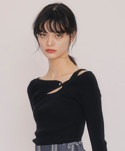 アシンメトリーレイヤードライクニットプルオーバー