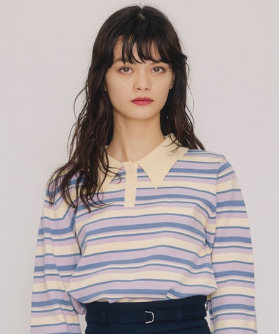 マルチボーダーロゴニットプルオーバー