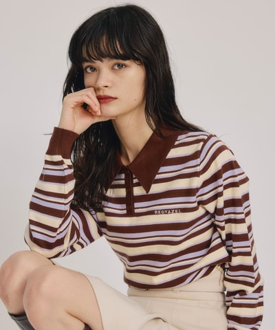 マルチボーダーロゴニットプルオーバー