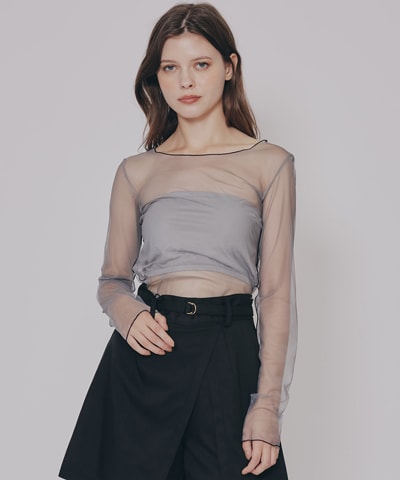 バイカラーメロウチュールトップス×ベアトップ