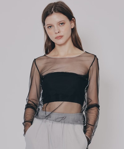 バイカラーメロウチュールトップス×ベアトップ