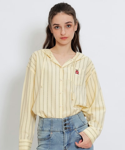 【2/13(金) 昼12時発売開始】Azelyハートストライプフードシャツブラウス