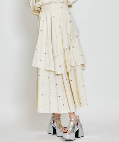 【セットアップ可能】REDYAZELアルファベットロゴ刺繍ティアードロングスカート