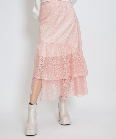 スリットレースフレアロングスカート