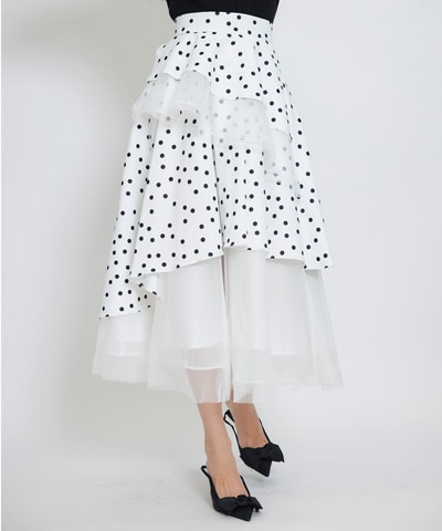 ドットチュールティアードロングスカート
