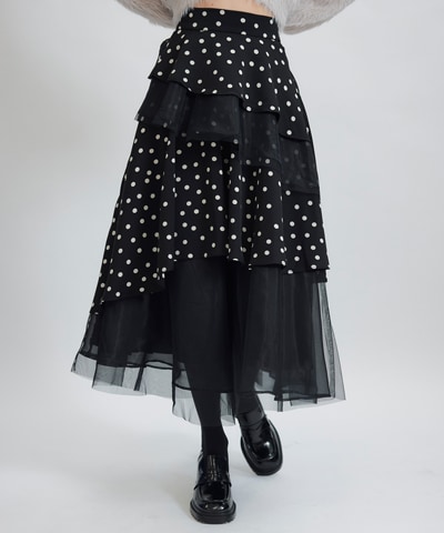 ドットチュールティアードロングスカート
