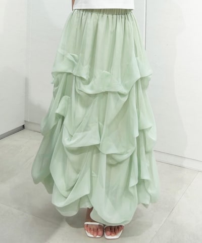 タックバルーンボリュームシフォンロングスカート