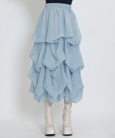 タックバルーンボリュームシフォンロングスカート