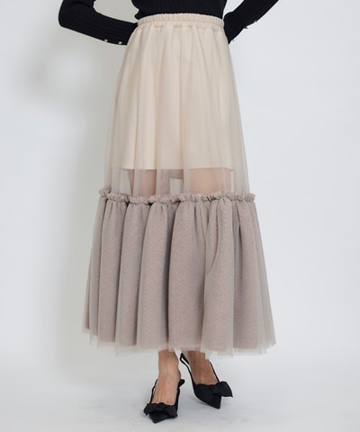 ボリュームシアーチュールフレアロングスカート