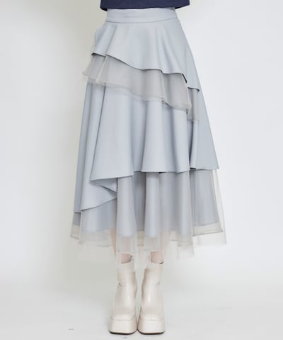 シアーMIXティアードロングスカート