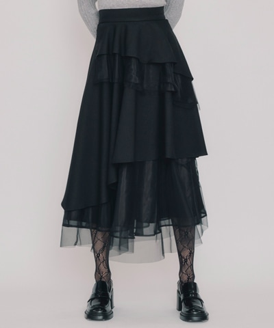 シアーMIXティアードロングスカート