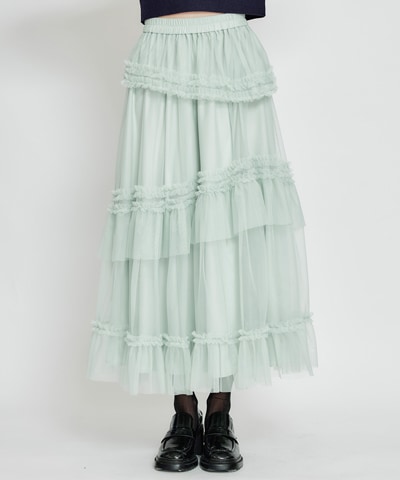 ソフトチュールフリルロングスカート