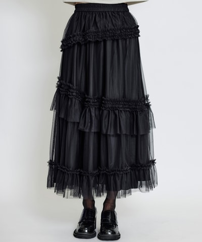 ソフトチュールフリルロングスカート