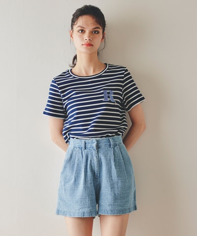 レーザーカットデニムショートパンツ