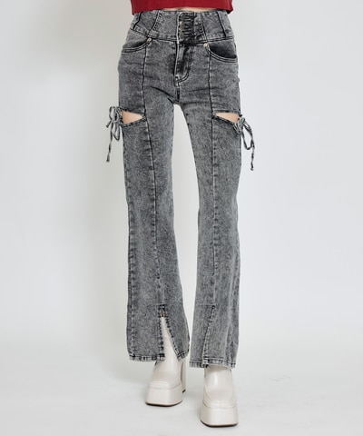 カットアウトリボンストレッチデニム