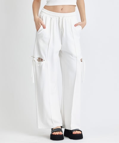 サイドカッティングリボンワイドパンツ