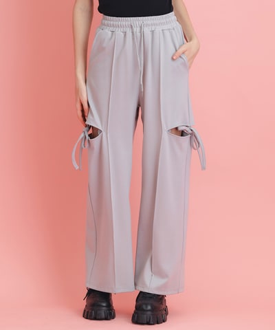 サイドカッティングリボンワイドパンツ