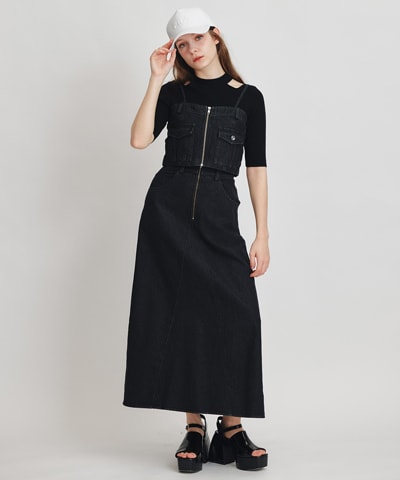 【Chemical Wash Series】ケミカルウォッシュデニムショートビスチェ×ZIPフレアロングスカート