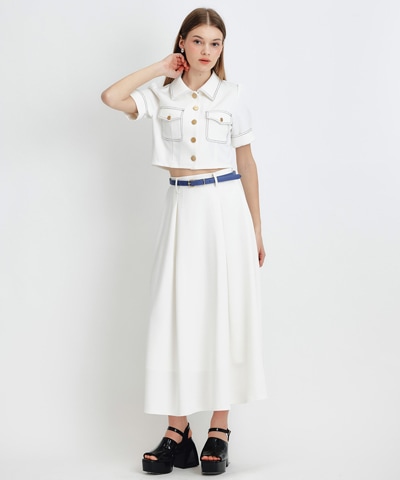 ショートジャケット×フレアロングスカートセットアップ