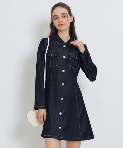 デニムステッチミニシャツワンピース