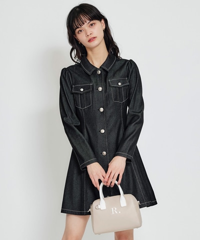 デニムステッチミニシャツワンピース