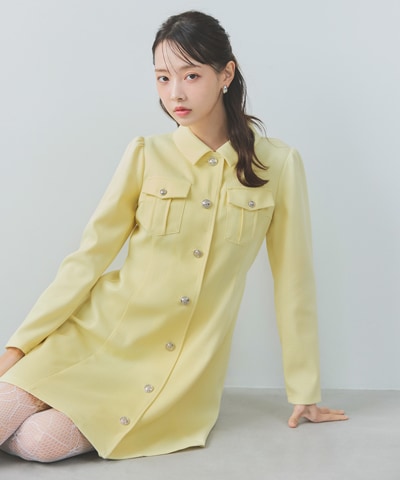 スプリングツイードシャツミニフレアワンピース