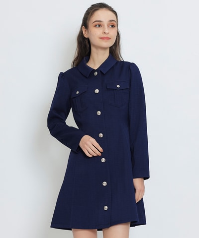 スプリングツイードシャツミニフレアワンピース