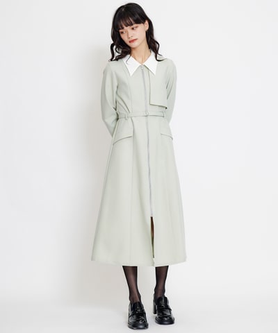 フロントZIPバイカラーロングシャツワンピース