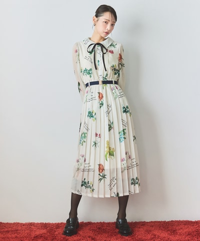 シアーフラワープリーツロングワンピース