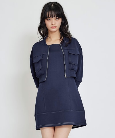 【セットアップ可能】バイカラーステッチカットミニワンピース