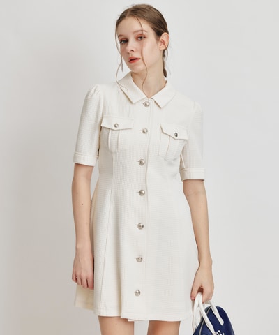 エンブレムボタンワッフルミニシャツワンピース