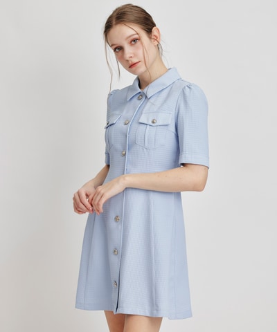 エンブレムボタンワッフルミニシャツワンピース