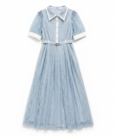 レースバイカラープリーツロングワンピース