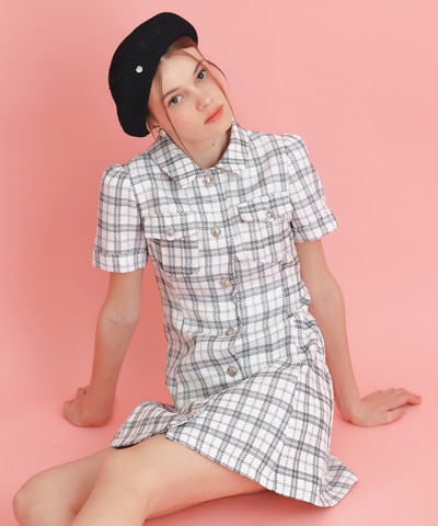 サマーツイードチェックシャツミニワンピース