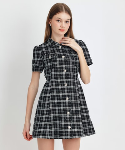 サマーツイードチェックシャツミニワンピース