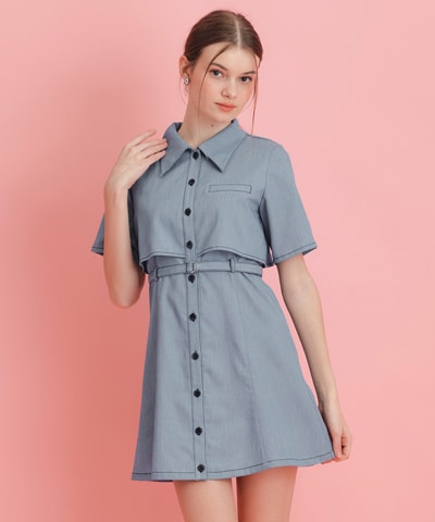 レイヤードライクコントラストフレアミニワンピース