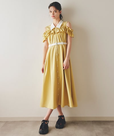 クレリックオフショルフリルシャツロングワンピース