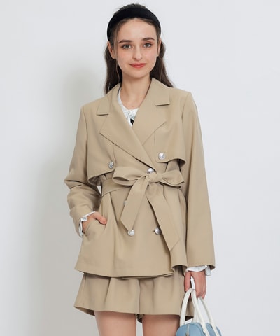 【セットアップ可能】2WAYエンブレムボタンミドルトレンチコート