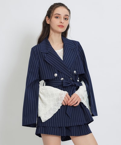 【セットアップ可能】2WAYエンブレムボタンミドルトレンチコート