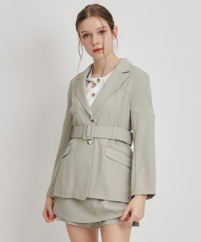 【セットアップ可能】アイシーカラーウエストマークベルトテーラードジャケット