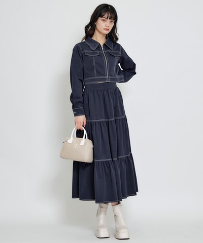 【セットアップ可能】バイカラーステッチショートジャケット