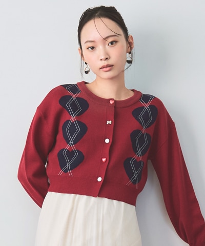 Love Me Heart アーガイルニットカーディガン