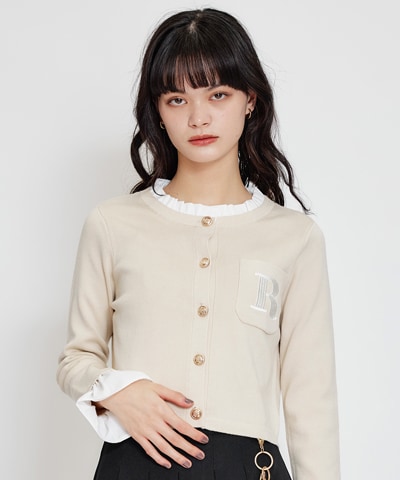 Rフリルレイヤードニットカーディガン