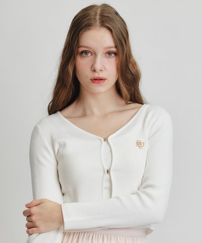 ロゴプレートリブニットカーディガン