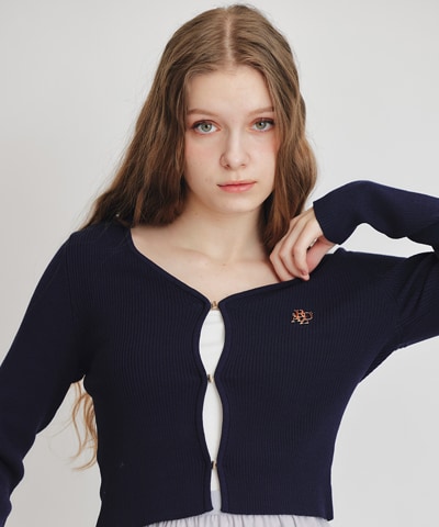 ロゴプレートリブニットカーディガン