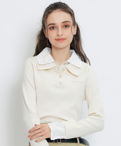 ダブルレースカラーポロニットプルオーバー